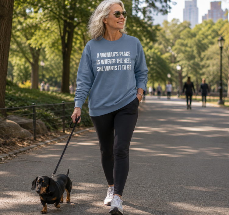 A Woman's Place Lightweight Crewneck Sweatshirt in Denim Blue