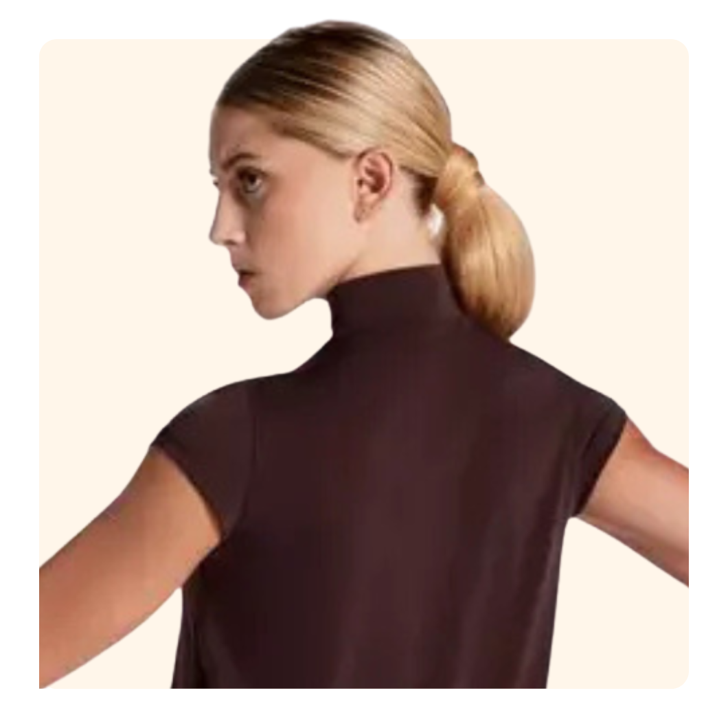 Hair pulled up and out of face