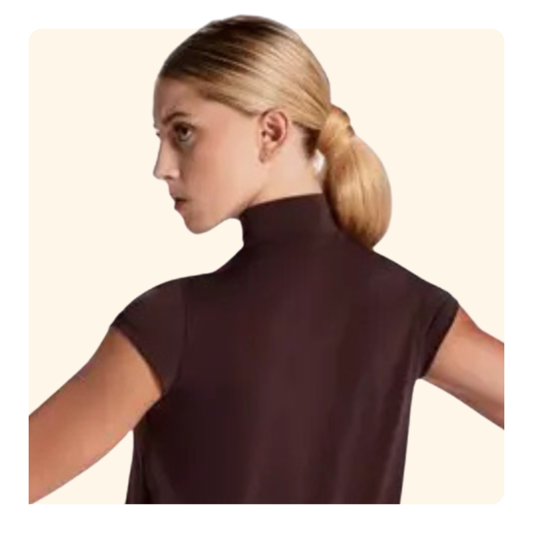 Hair pulled up and out of face