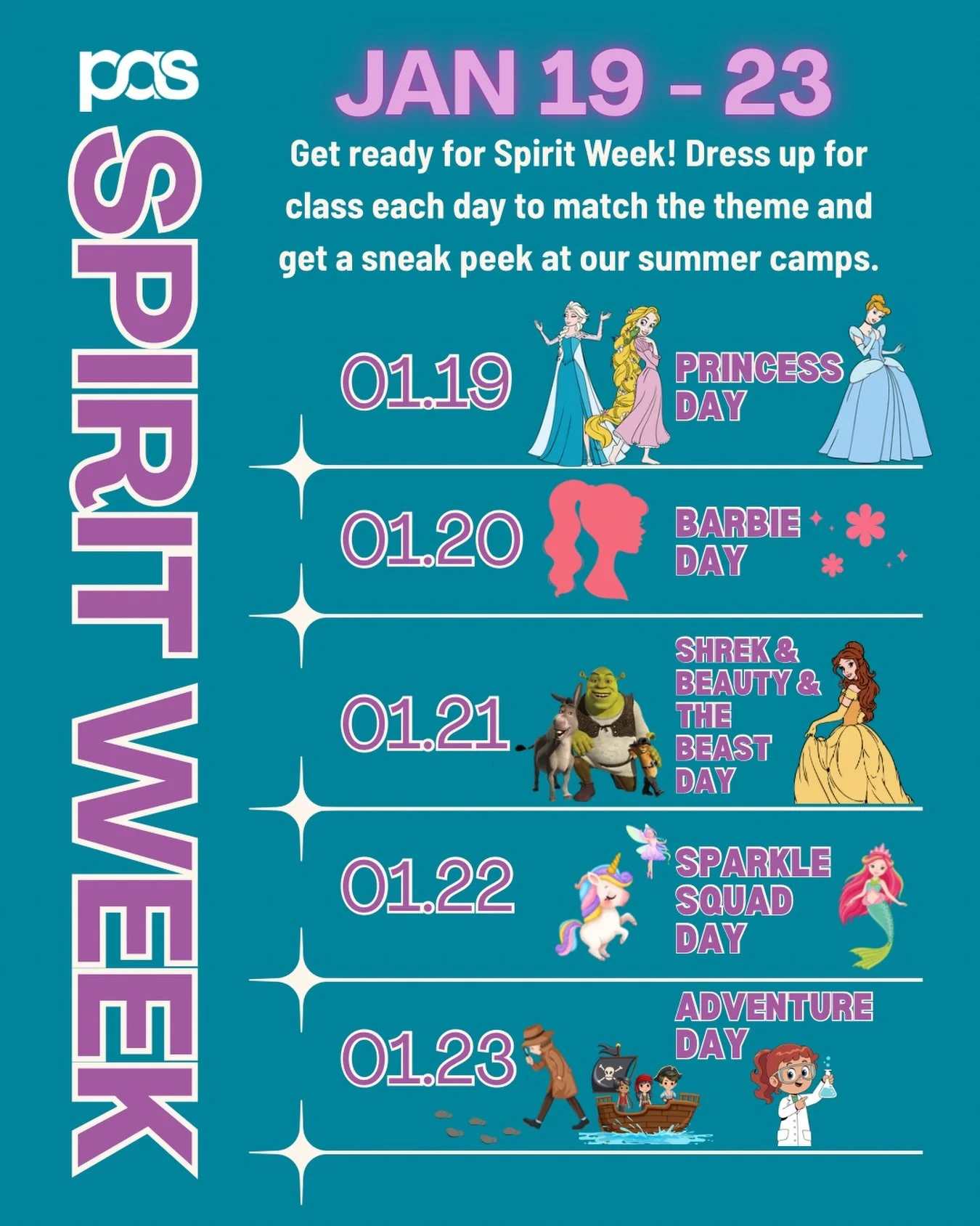 It's time to get creative! Studio wide Spirit Week kicks off next Monday and we can't wait to see your outfits. Make sure you can still bust a move in your costume!