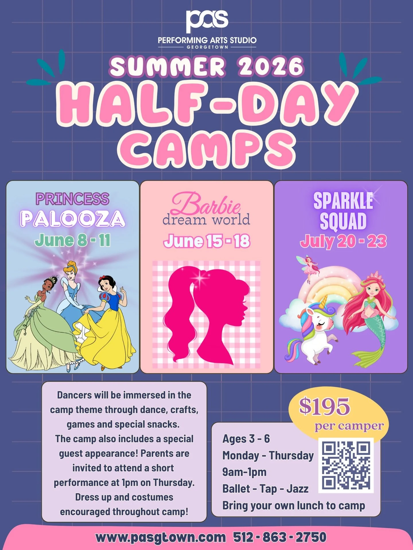 Summer is just around the corner and we are thrilled to announce our half day camps for Summer 2026. There is something for everyone. Reserve your spot today as these will sell out! 👸🏻🦄💅