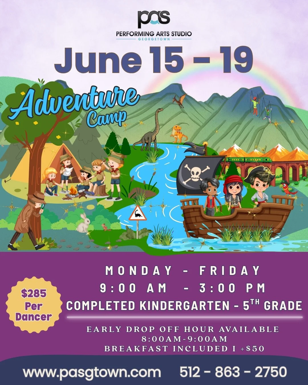 Introducing PAS Full Day Camps! ☀️Brand new to our Summer Camp line up. Join us for a week of daring adventures with Adventure Camp or explore creativity and curiosity at Dance Lab, where dance meets STEM. Two unique camps, endless fun, and full days