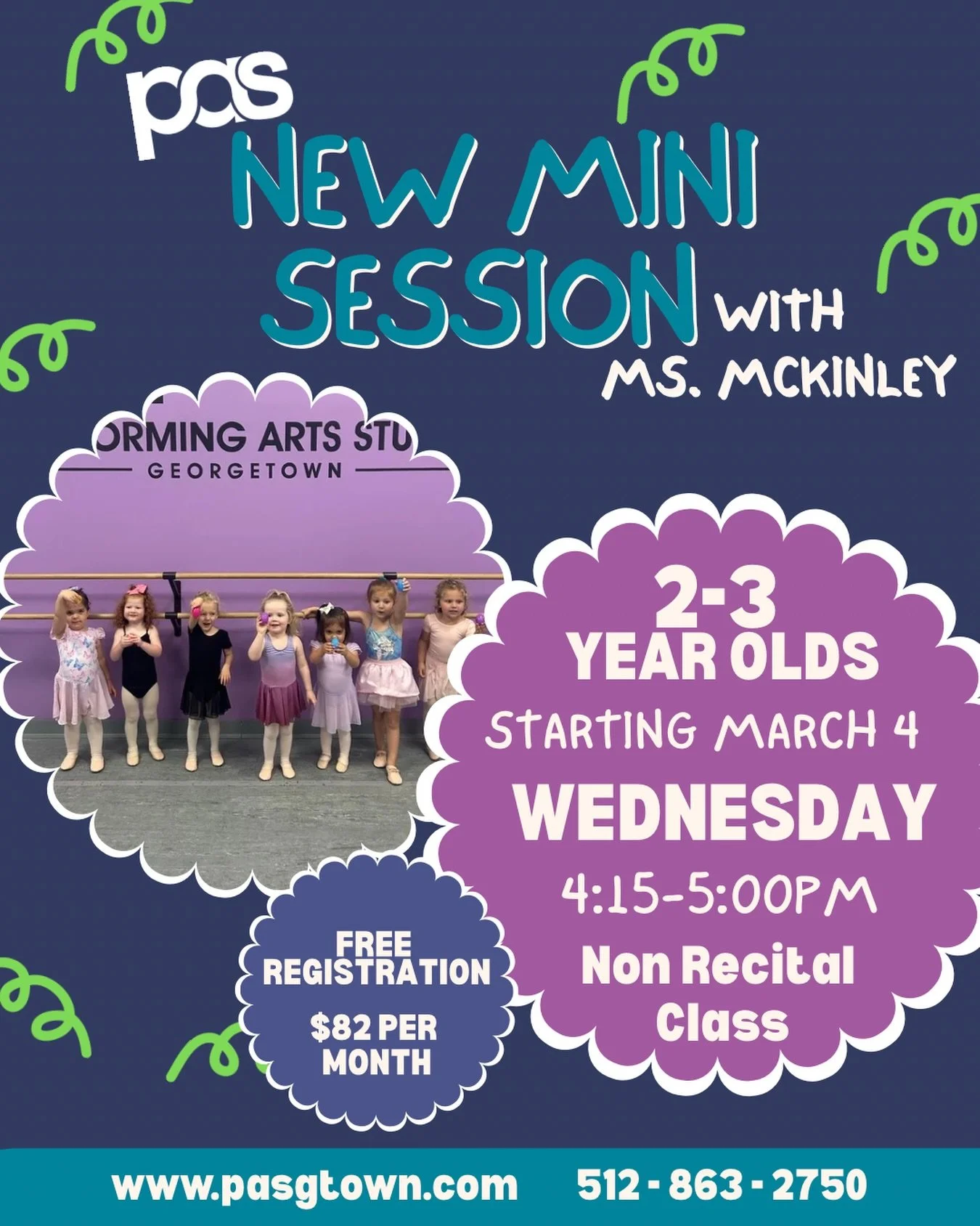 Got a tiny dancer at home? Join us in March for a non-recital class that will be full of early dance steps, new friends and lots of fun!