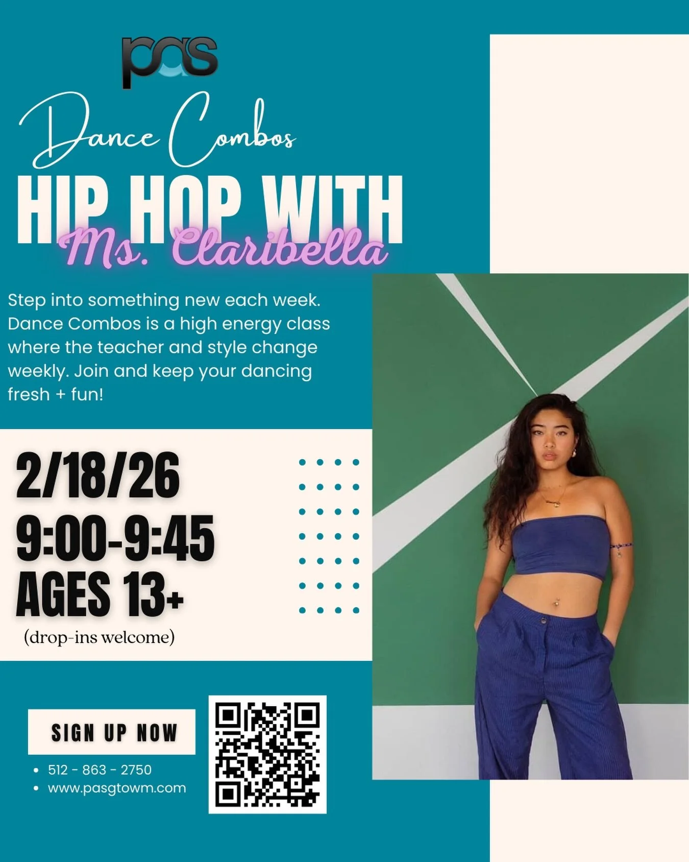 Ms Claribella is bringing the Hip Hop 🔥 next week at Dance Combos. Drop Ins welcome.