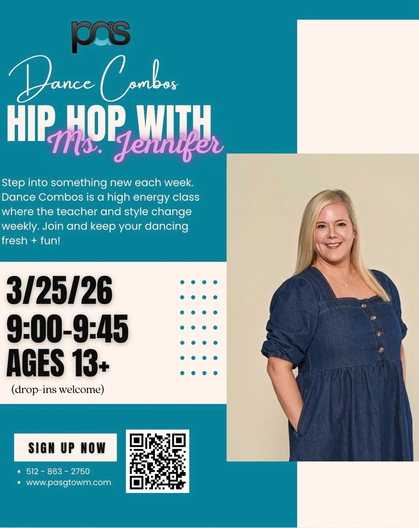 Join us in two weeks for Hip Hop with J-Mudd! You won&rsquo;t want to miss this Dance Combos. Drops-Ins are always welcome.