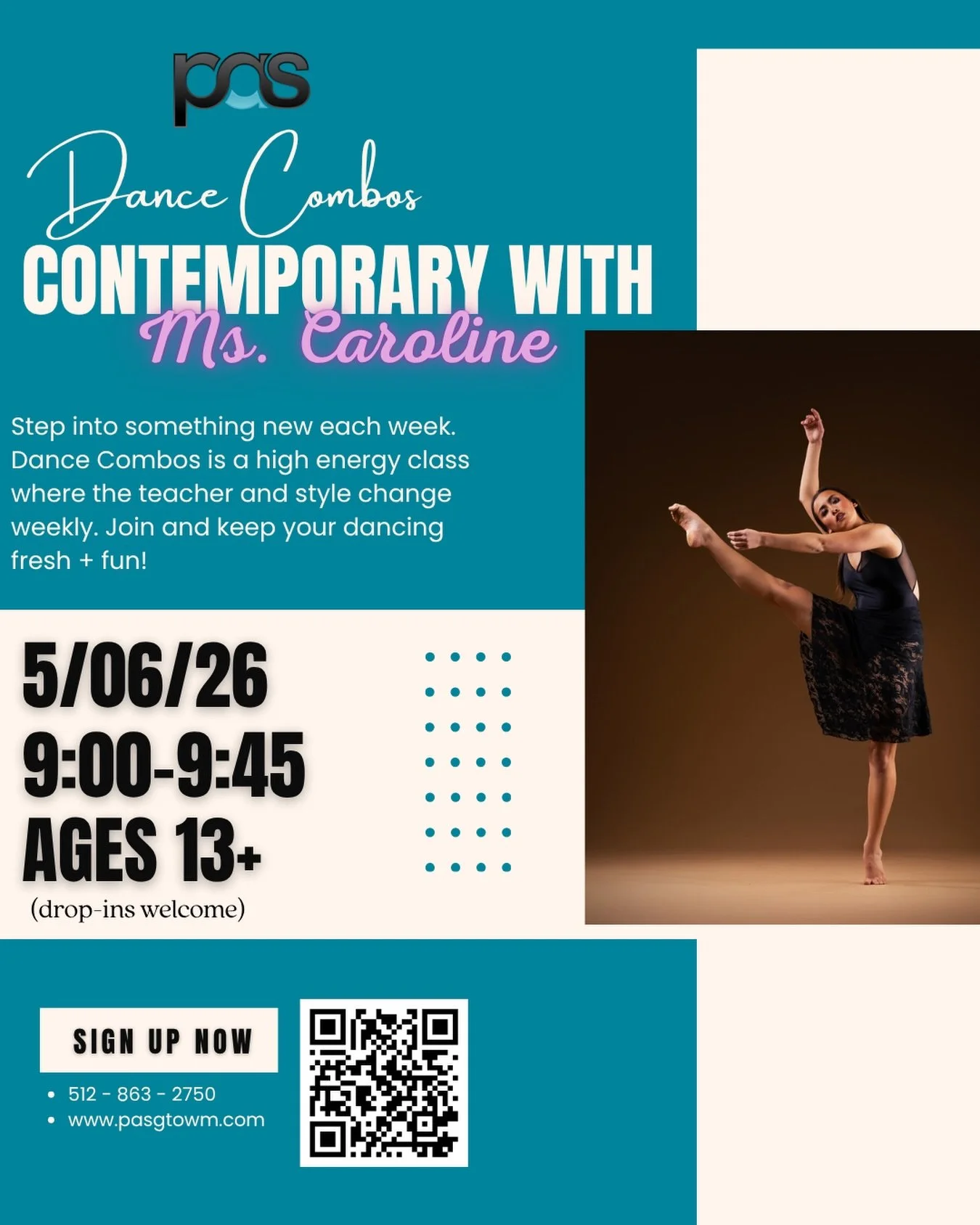 PAS is excited to welcome Ms. Caroline to Dance Combos next week. Drop ins welcomed.