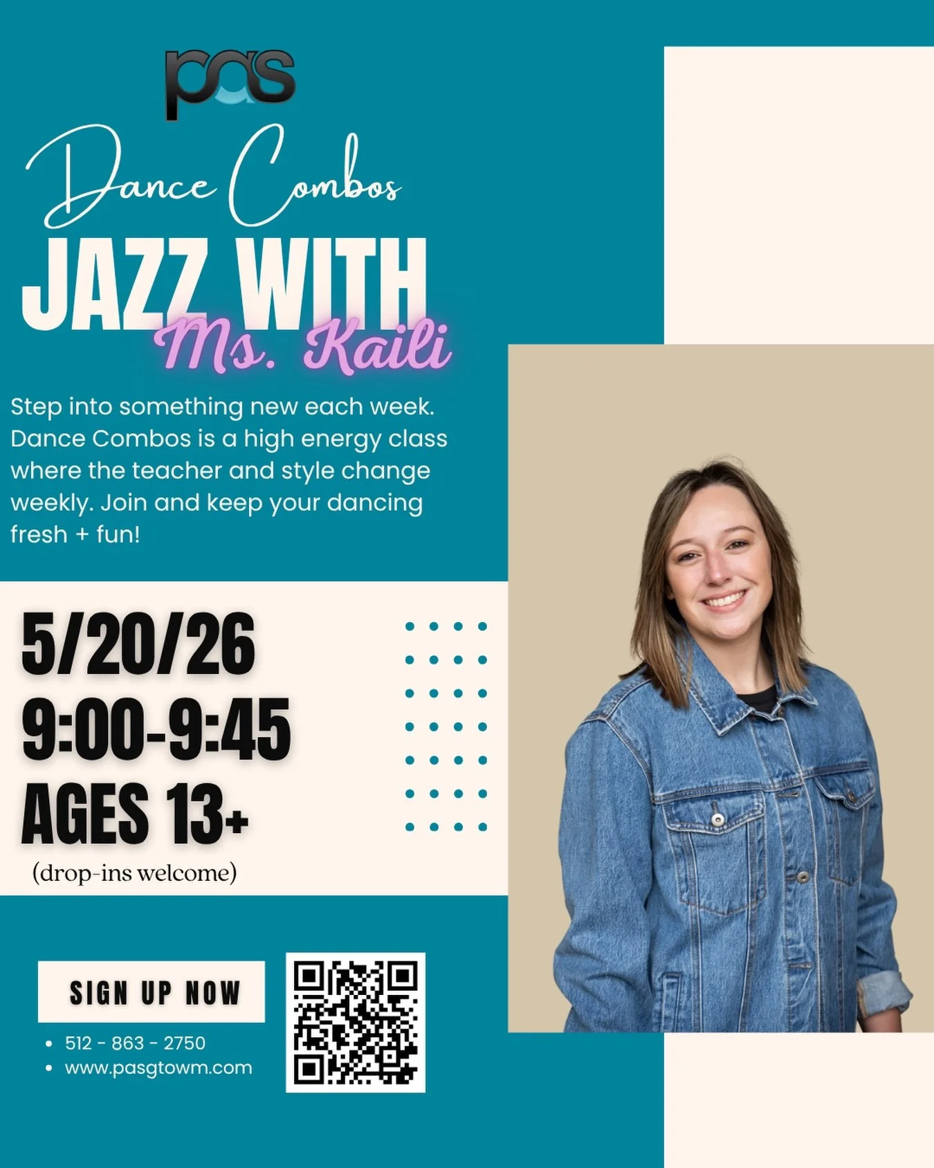 Dance Combos with Ms Kaili next Wednesday. Walk ins welcome!
