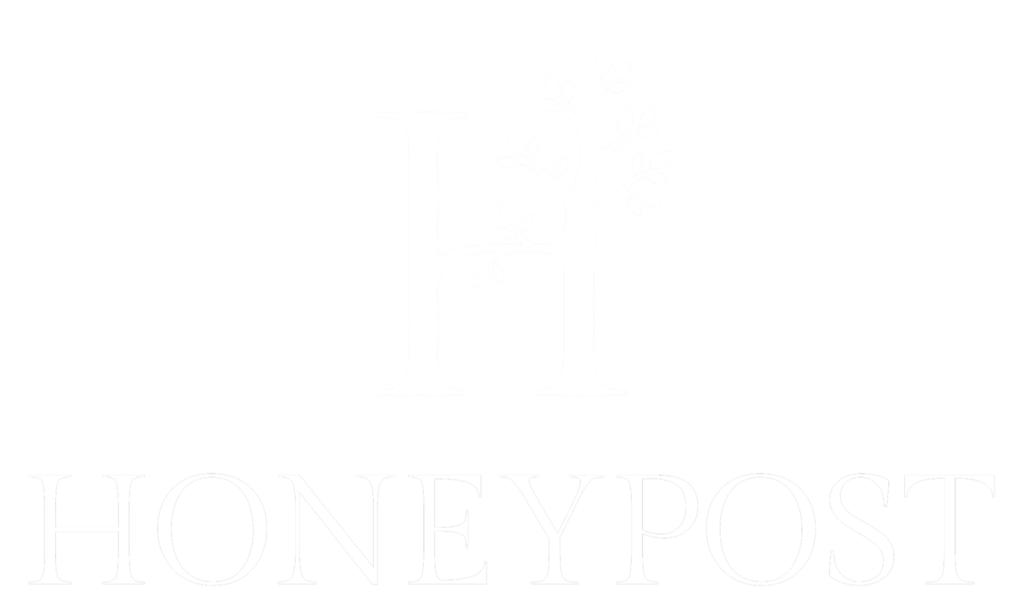 The logo for HoneyPost with a large white letter H, a leafless tree growing from the center of the H, and the word HoneyPost written below.