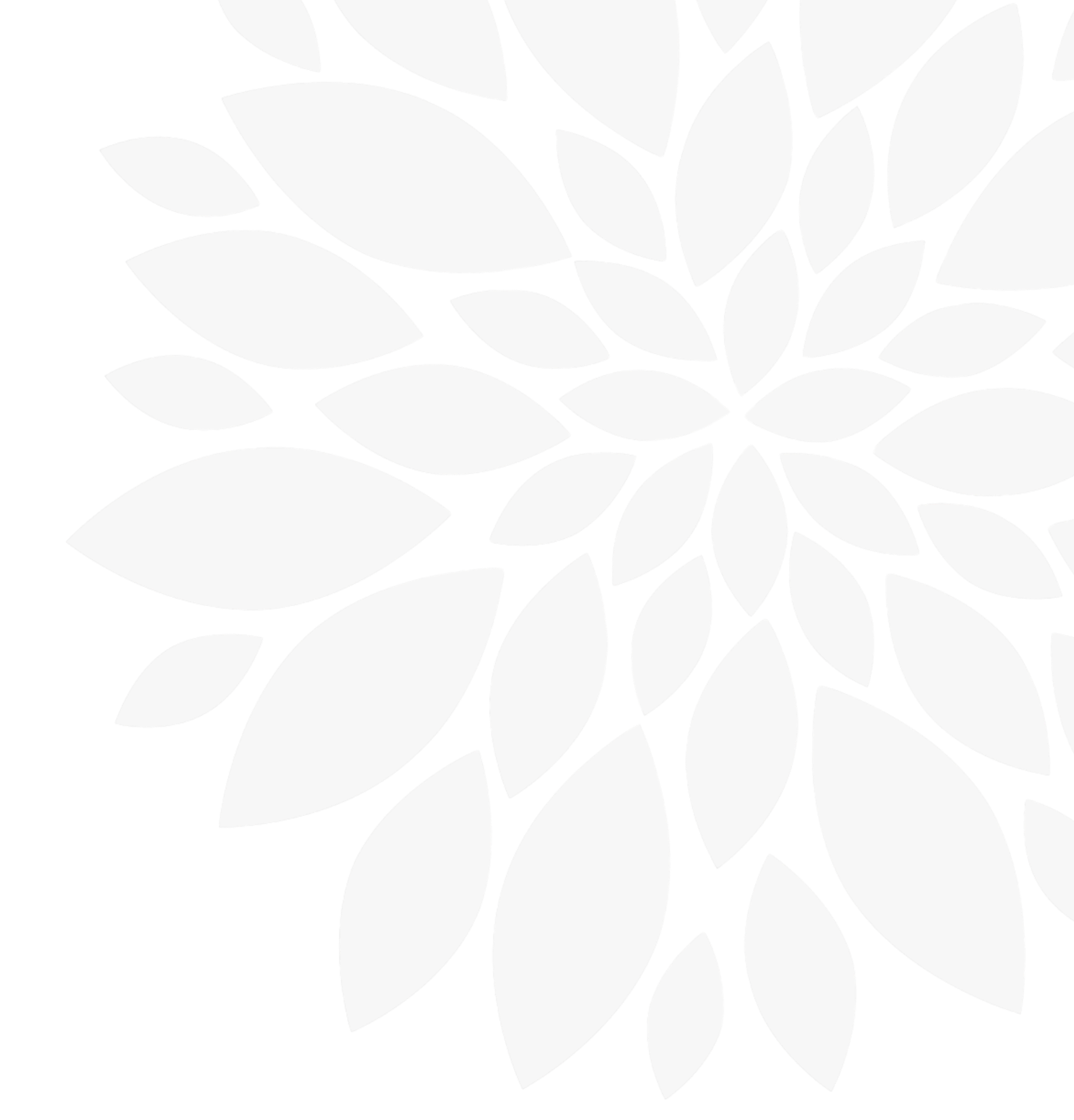 Black background with abstract white floral pattern of stylized leaves and petals