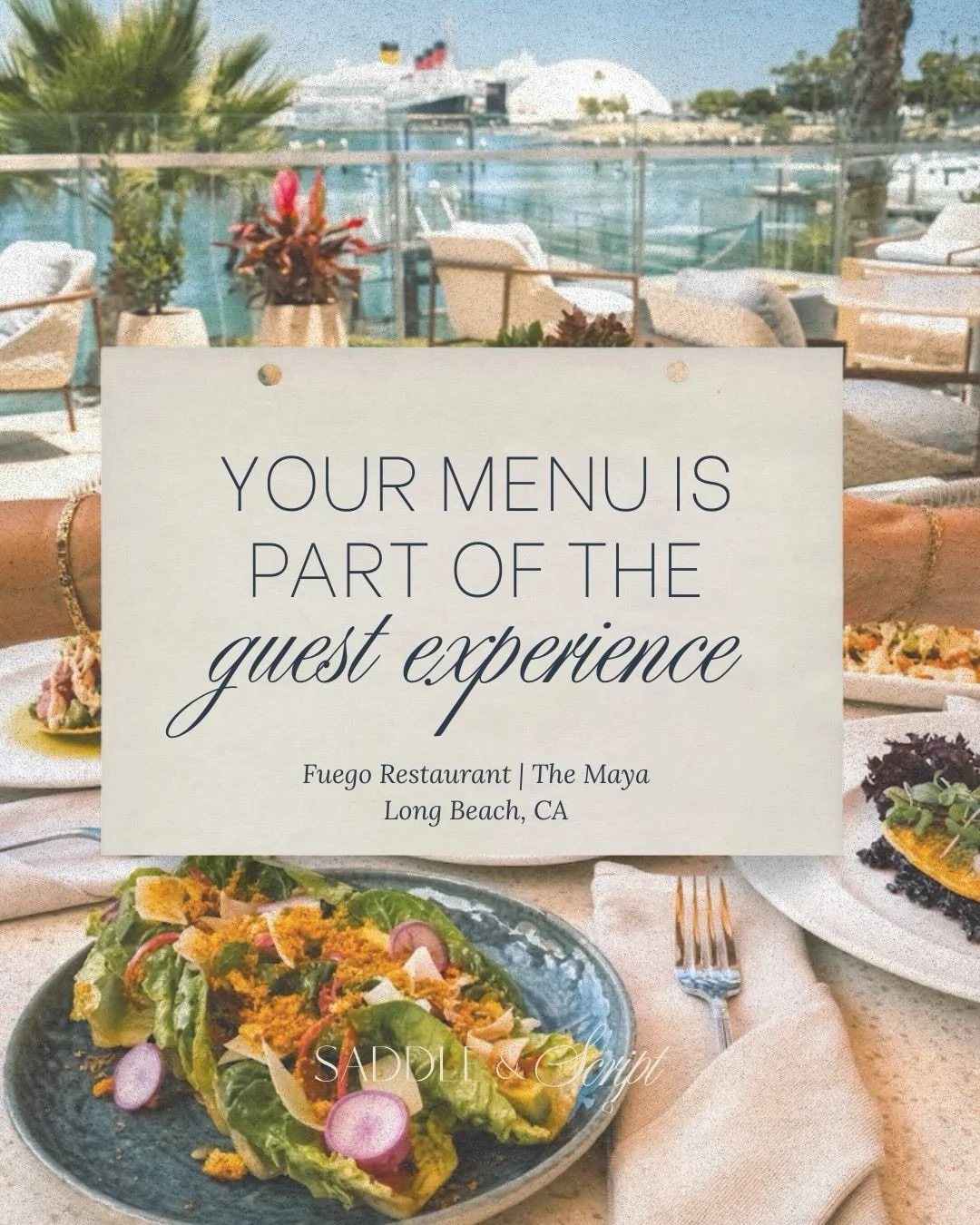 Hot take: your menu is part of the guest experience.

We designed the full menu suite for Fuego and Caf&eacute; de Fuego at The Maya in Long Beach, two distinct dining experiences under one roof, each with its own personality, but built from the same