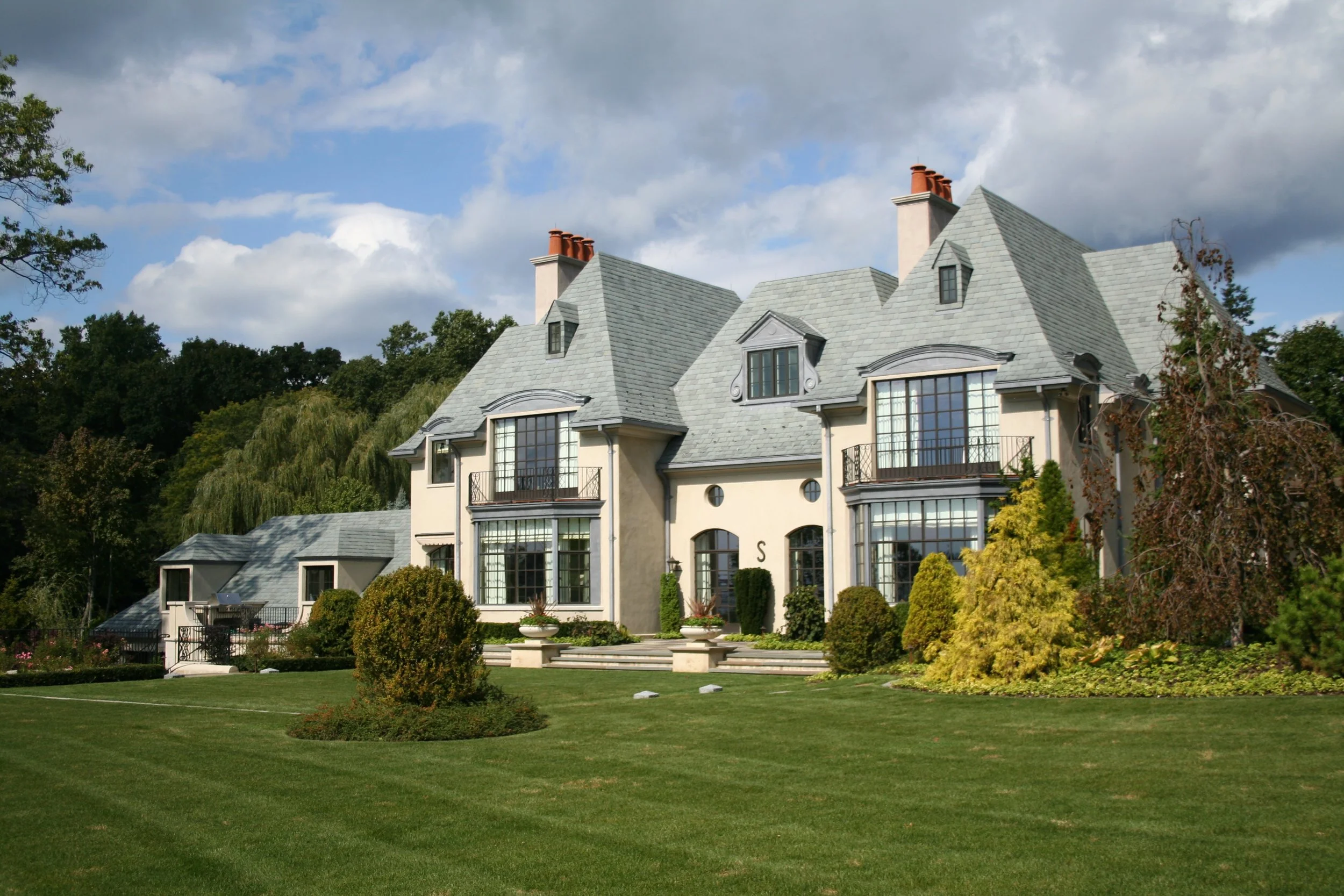 Slate roofing and copper gutters on home in Newport, Rhode Island by Slate & Copper Services, Portsmouth, RI, and Easton, Connecticut