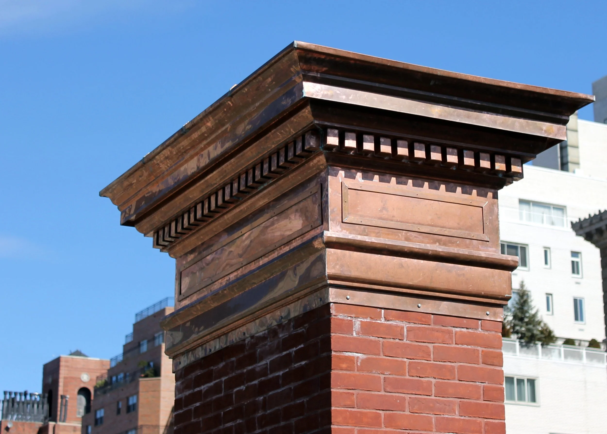 Copper chimney cap by Slate & Copper Services, Portsmouth, RI, and Easton, CT