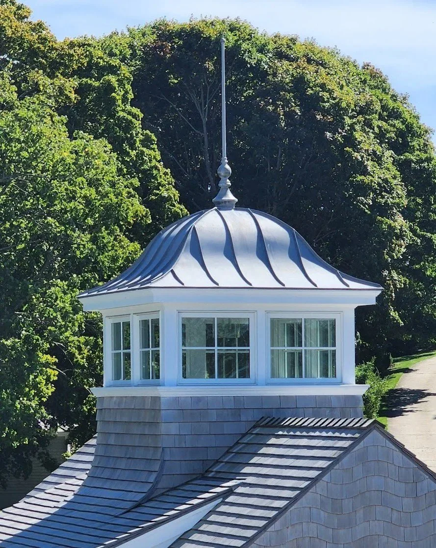 Pre-patinated copper dome and finial by Slate & Copper Services, Portsmouth, RI, and Easton, CT.