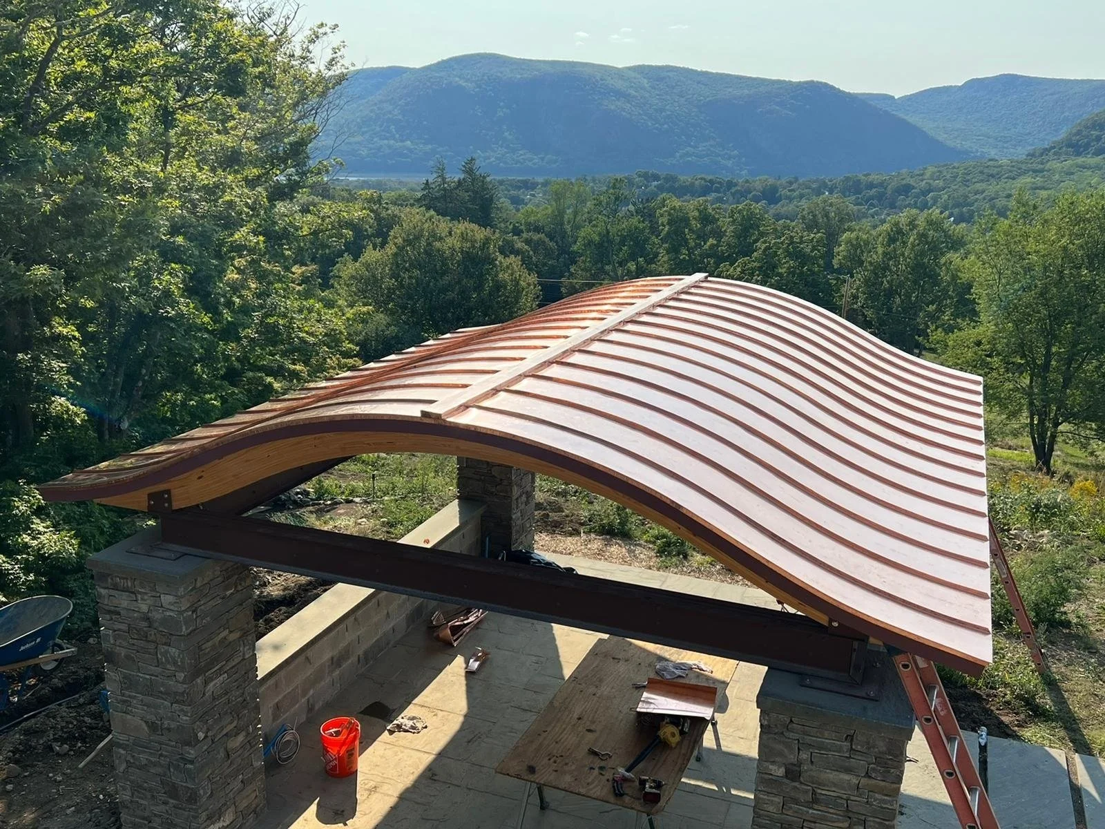 Copper archway cover by Slate and Copper Services in Portsmouth, Rhode Island and Easton, Connecticut, serving Fairfield County, Providence, coastal RI, and South Coast, MA.