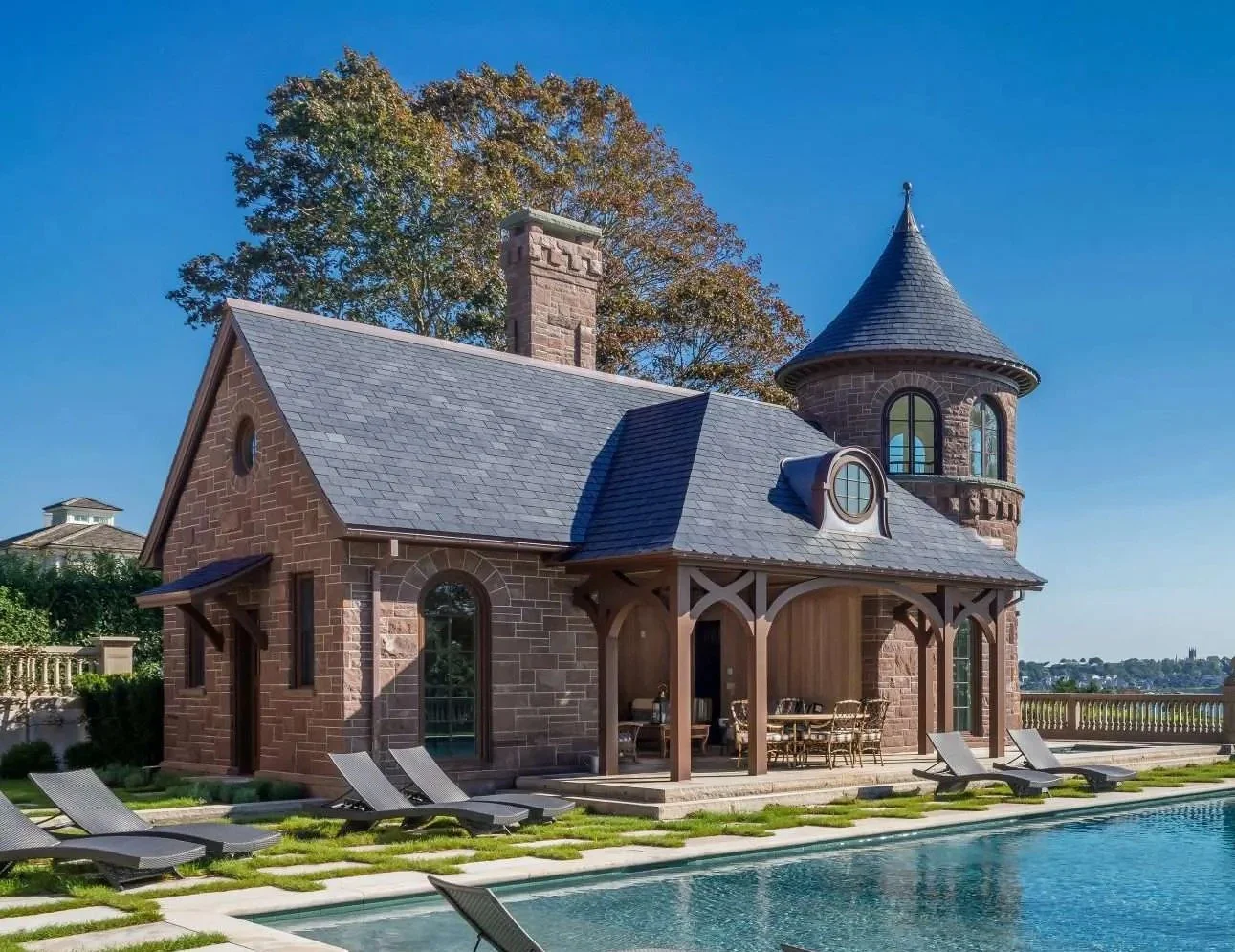 Slate roofing and copper gutters on home in Newport, Rhode Island by SLate & Copper Services, Portsmouth, RI, and Easton, Connecticut