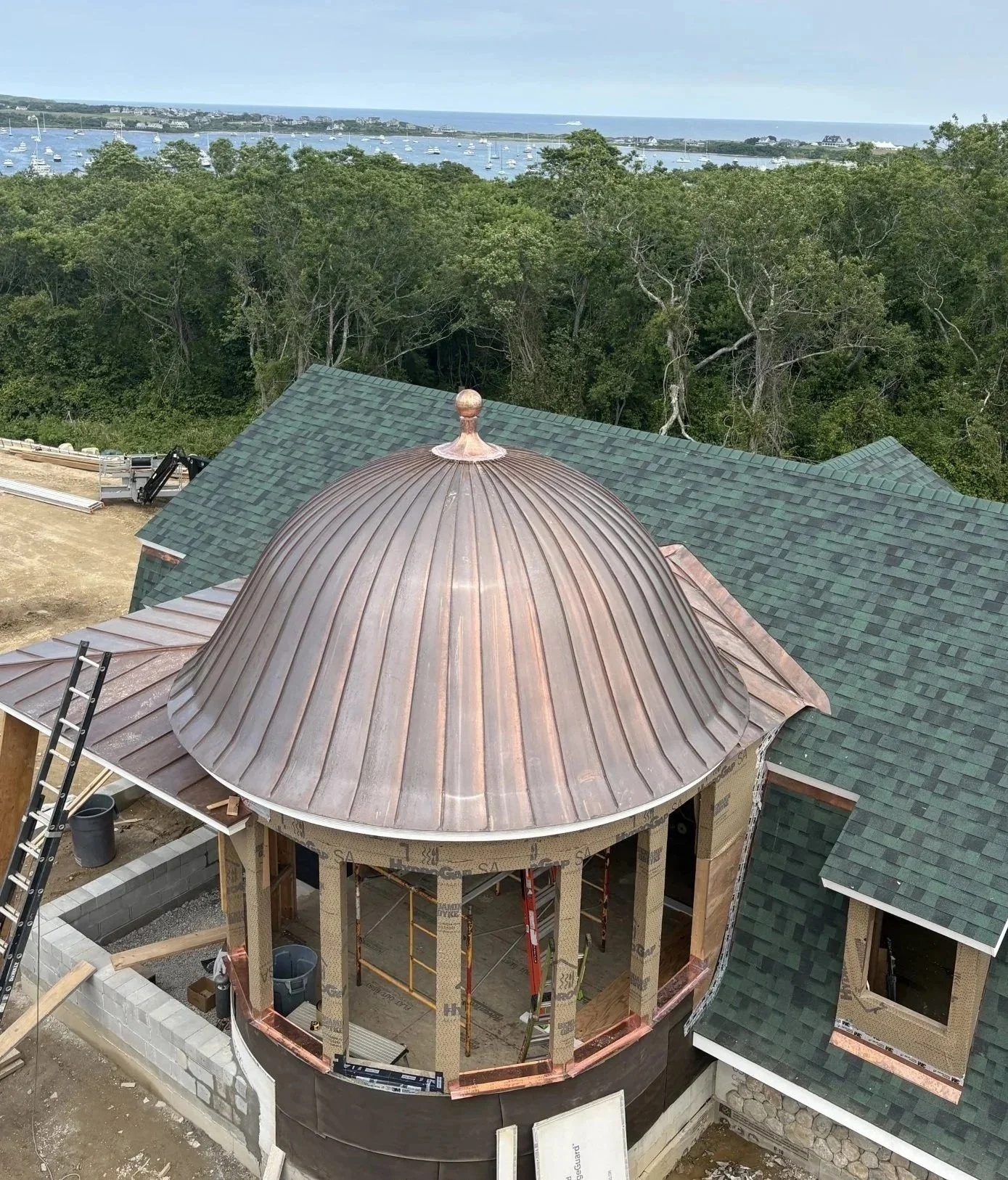 Slate roofing, wood siding, copper dome and guttering by Slate and Copper Services in Portsmouth, Rhode Island and Easton, Connecticut, serving Fairfield County, Providence, coastal RI, and South Coast, MA.