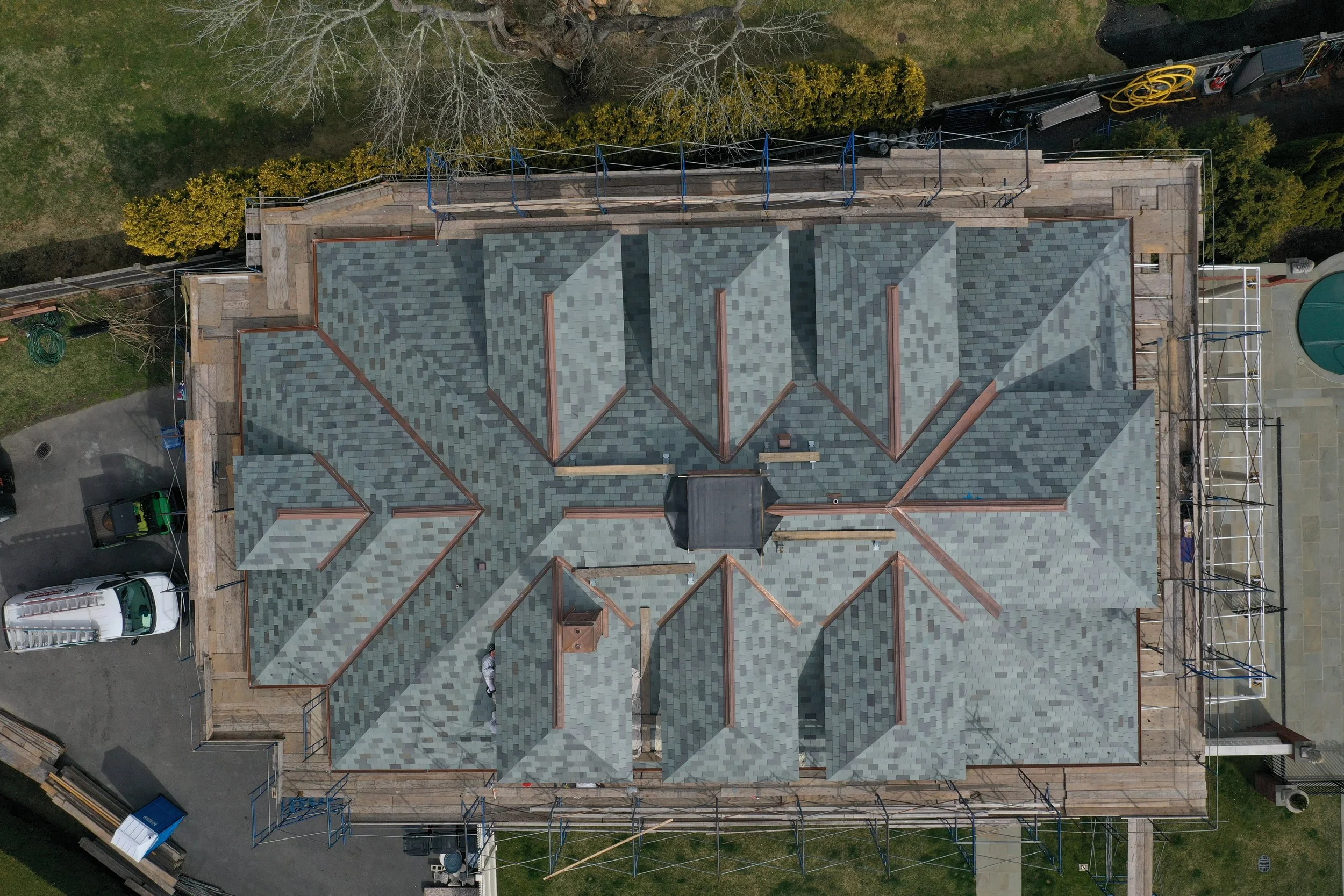 Hopedene, historic slate roof restoration by Slate & Copper Services, Portsmouth, Rhode Island and Easton, Connecticut