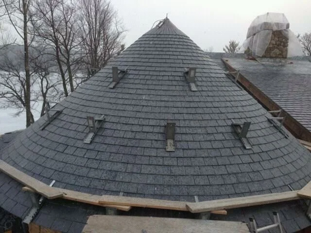 Slate roofing and copper gutters on home in Newport, Rhode Island by Slate & Copper Services, Portsmouth, RI, and Easton, Connecticut