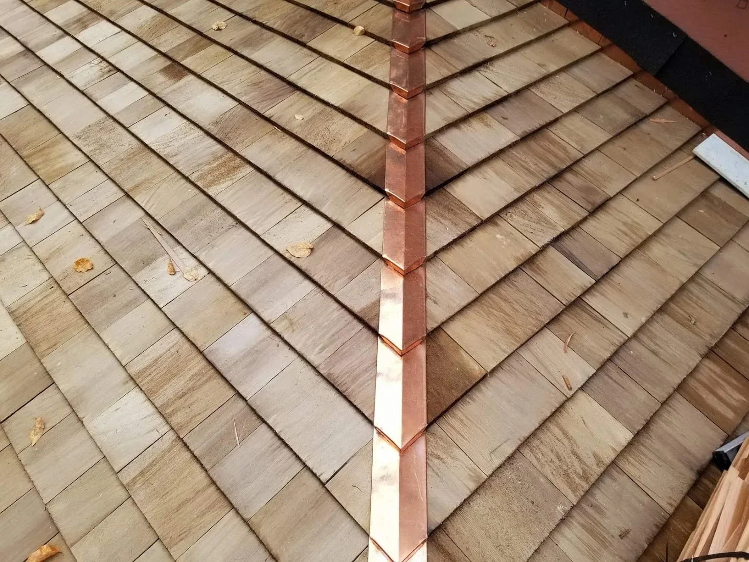 Wood roofing  and copper ridge cap on historic home in Newport, Rhode Island by Slate & Copper Services, Portsmouth, RI, and Easton, Connecticut
