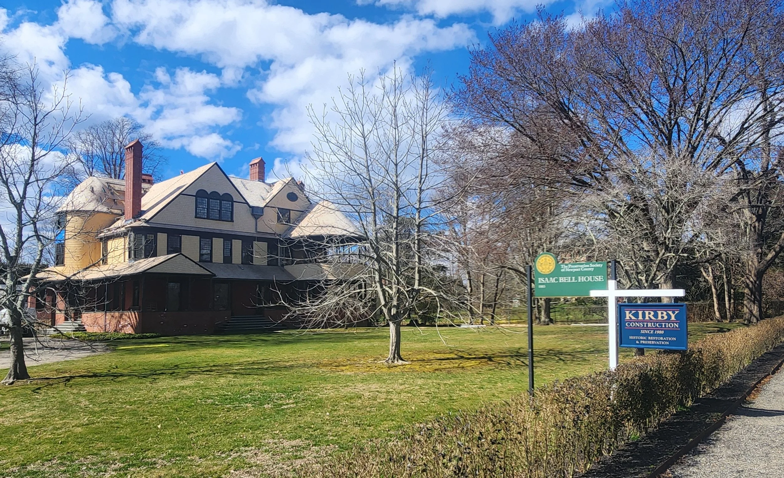 Historic preservation/restoration at the Isaac Bell house, featuring wood siding and wood roofing in Newport, RI, by Slate and Copper Services