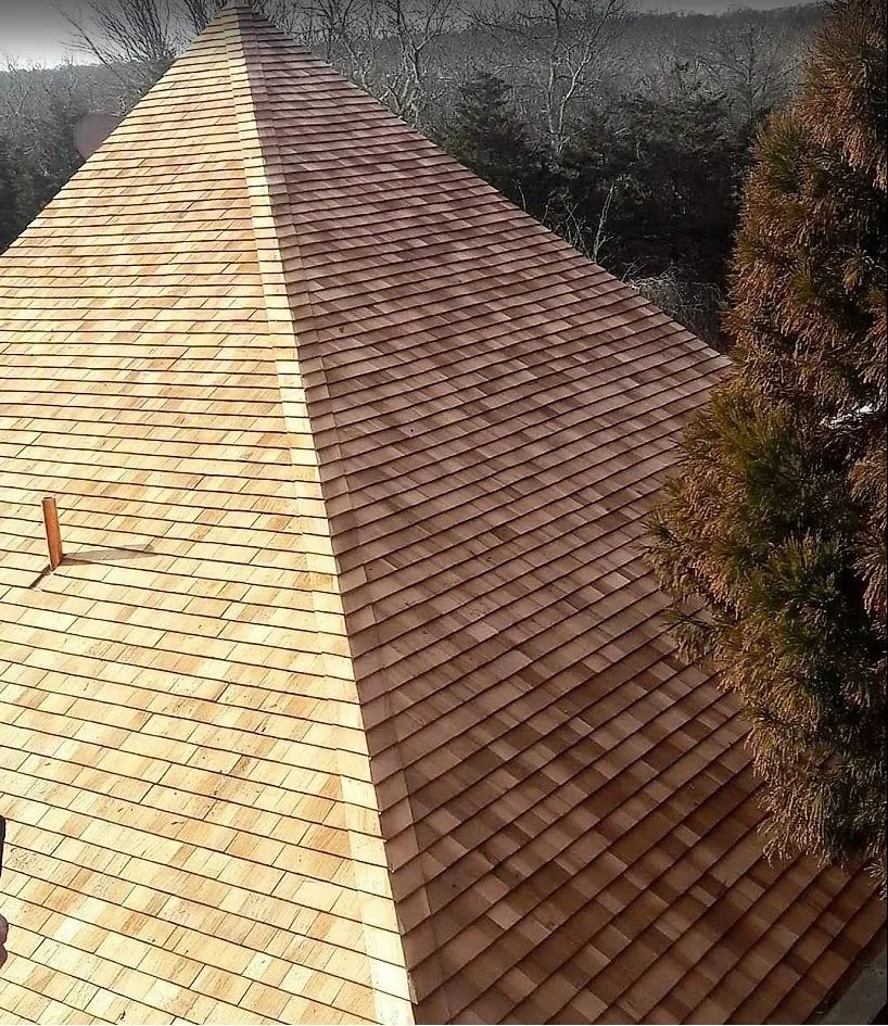 Wood roofing and copper vent pipe on historic home in Newport, Rhode Island by Slate & Copper Services, Portsmouth, RI, and Easton, Connecticut