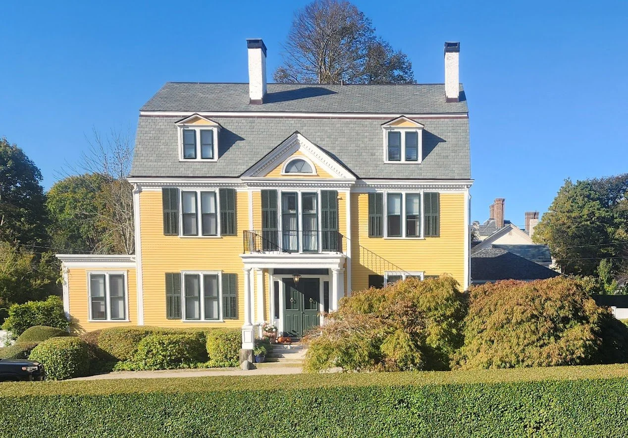 Slate roofing and copper gutters on home in Newport, Rhode Island by Slate & Copper Services, Portsmouth, RI, and Easton, Connecticut