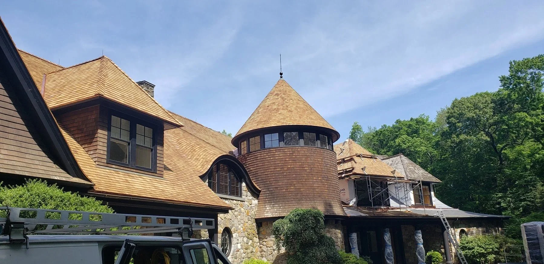 Wood roofing and siding on historic home in Newport, Rhode Island by Slate & Copper Services, Portsmouth, RI, and Easton, Connecticut