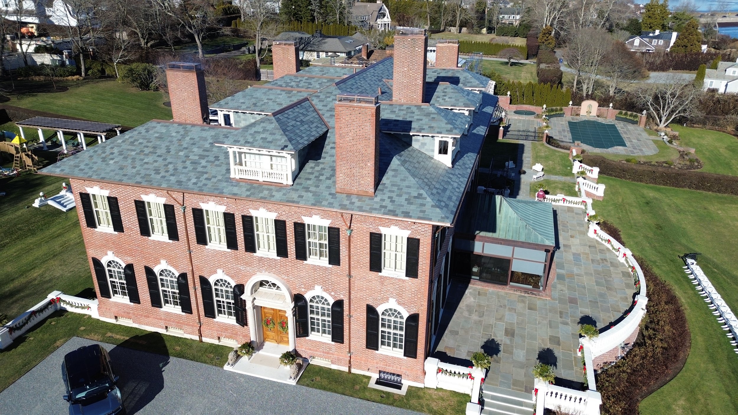 Hopedene, historic slate roof restoration by Slate & Copper Services, Portsmouth, Rhode Island and Easton, Connecticut
