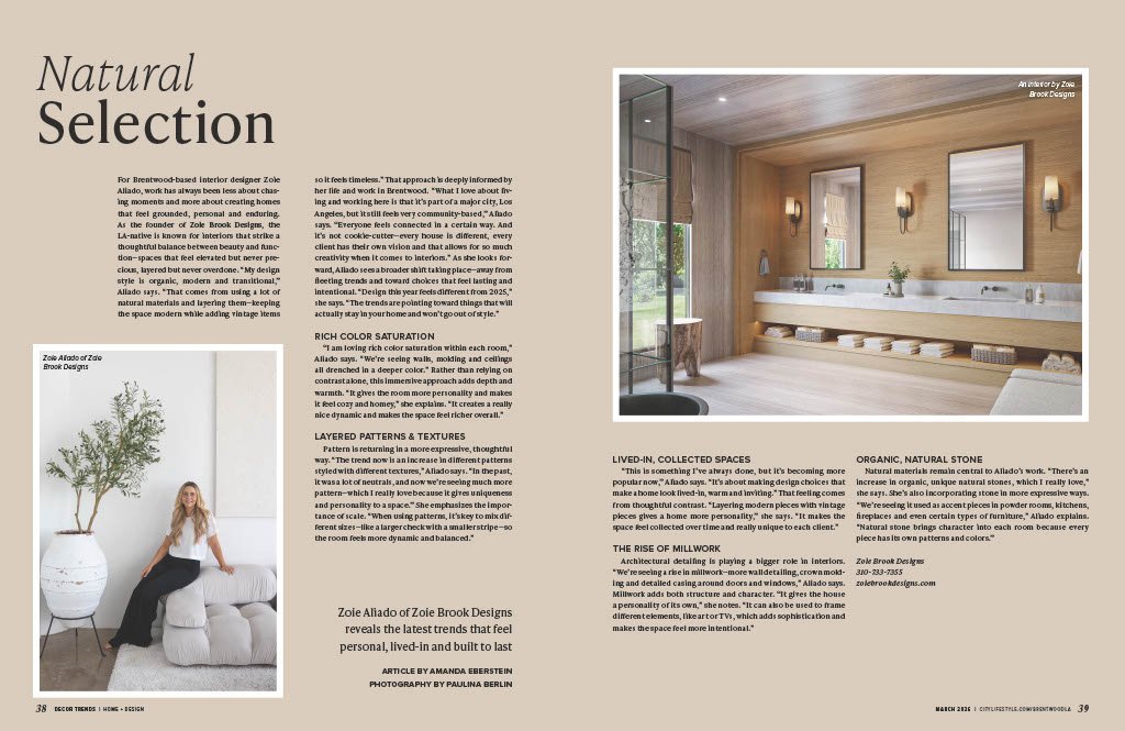 Zoie Brook Designs Featured in Brentwood City Lifestyle’s Home Issue