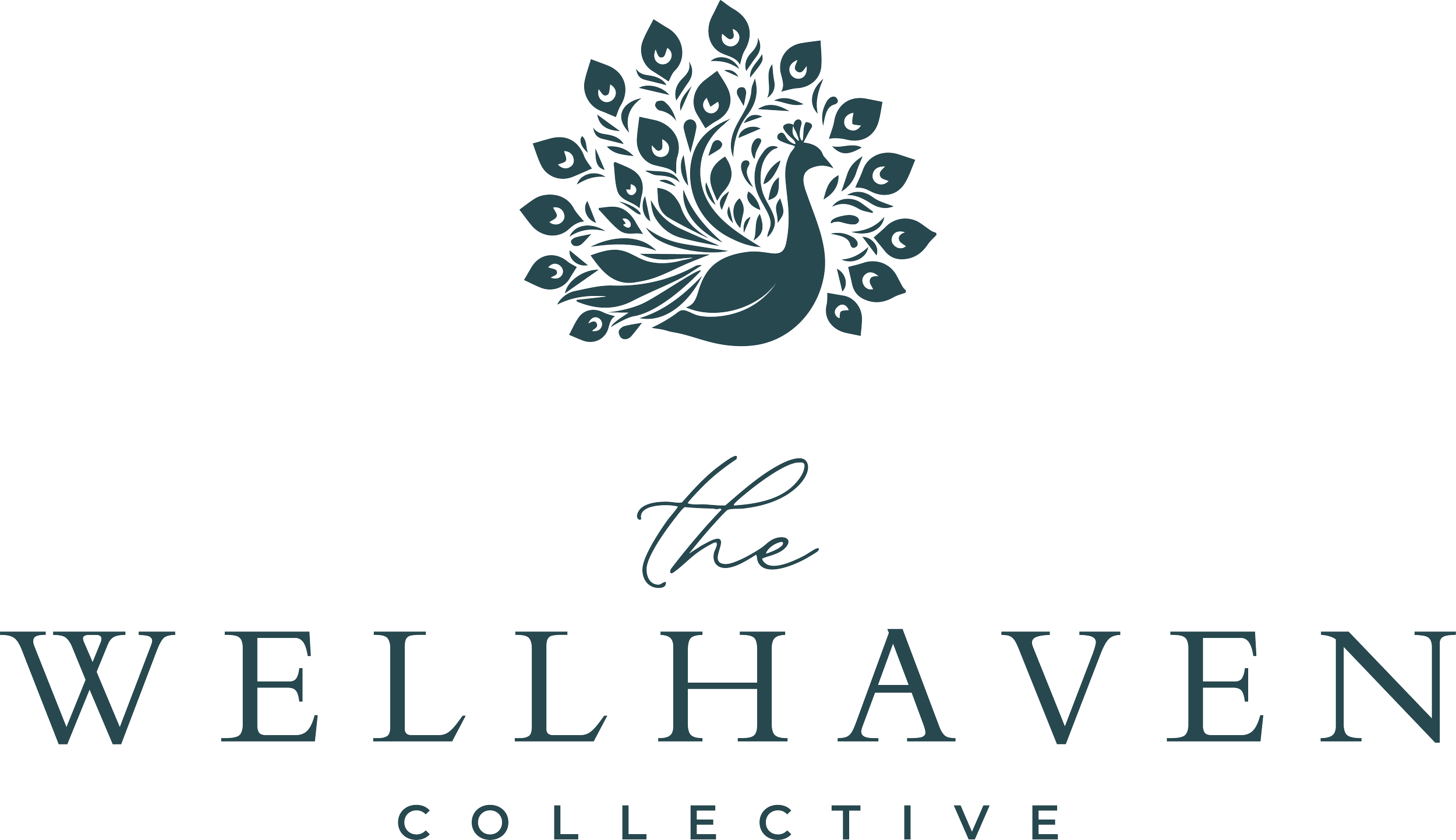 Logo for the Wellhaven Collective featuring a stylized peacock with peacock feathers, accompanied by the text 'the WELLHAVEN COLLECTIVE' with 'the' in cursive and 'WELLHAVEN' in uppercase letters.