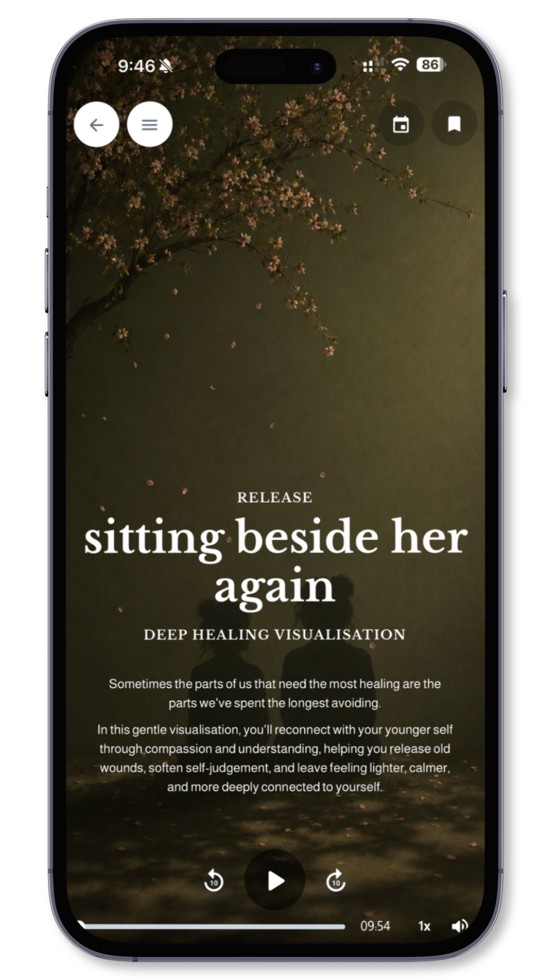 sitting beside her again is a deep healing visualisation meditation that is free to all resiliently members, designed to help women visualise they're younger self and heal within