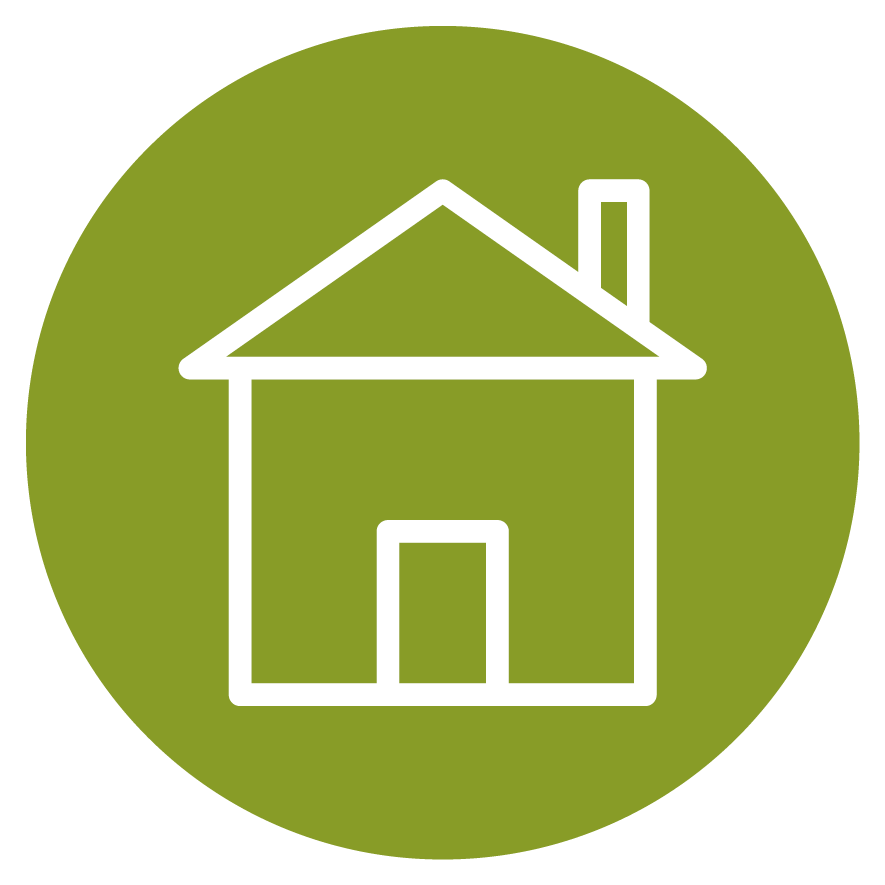 Icon of a house with a green circular background.