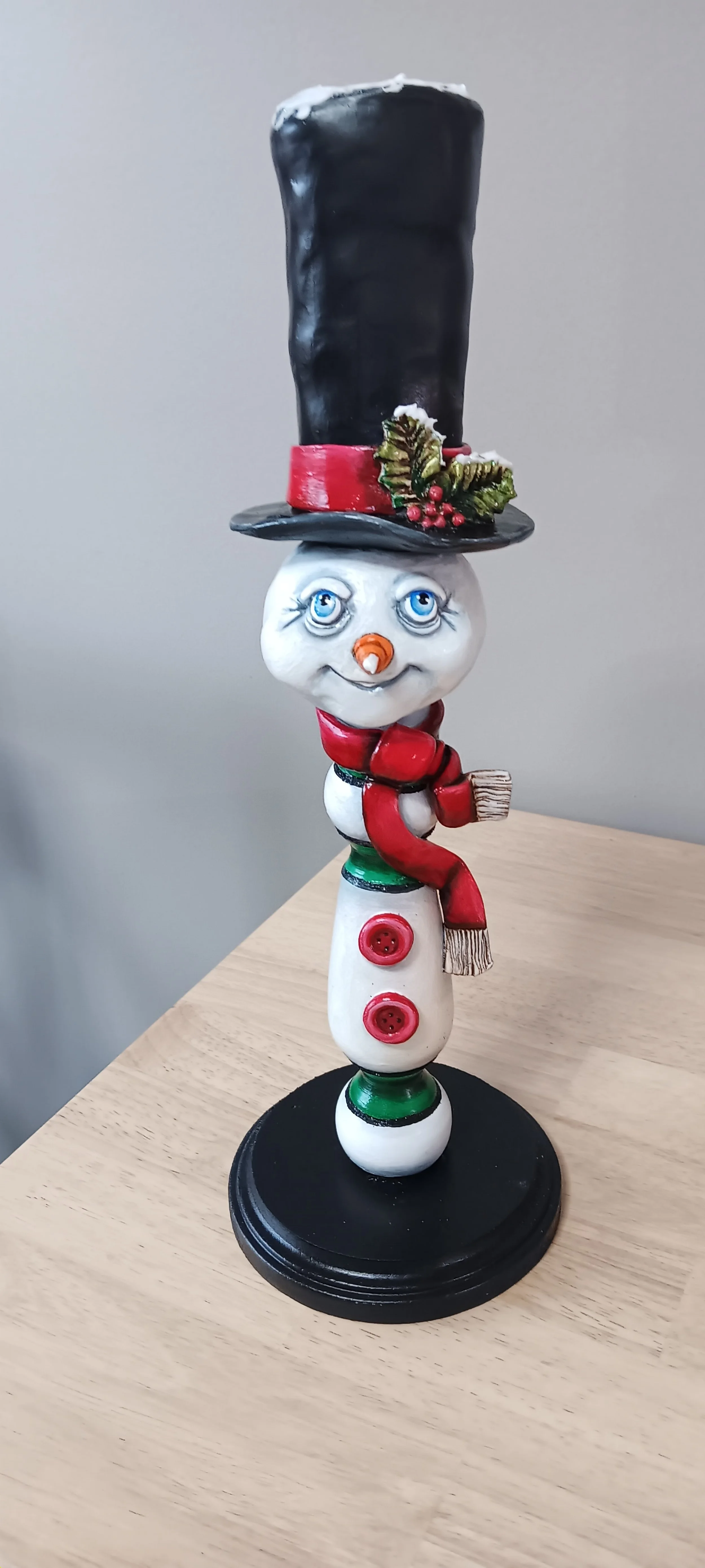 Red Snowman Gourd and Candlestick Sculpture