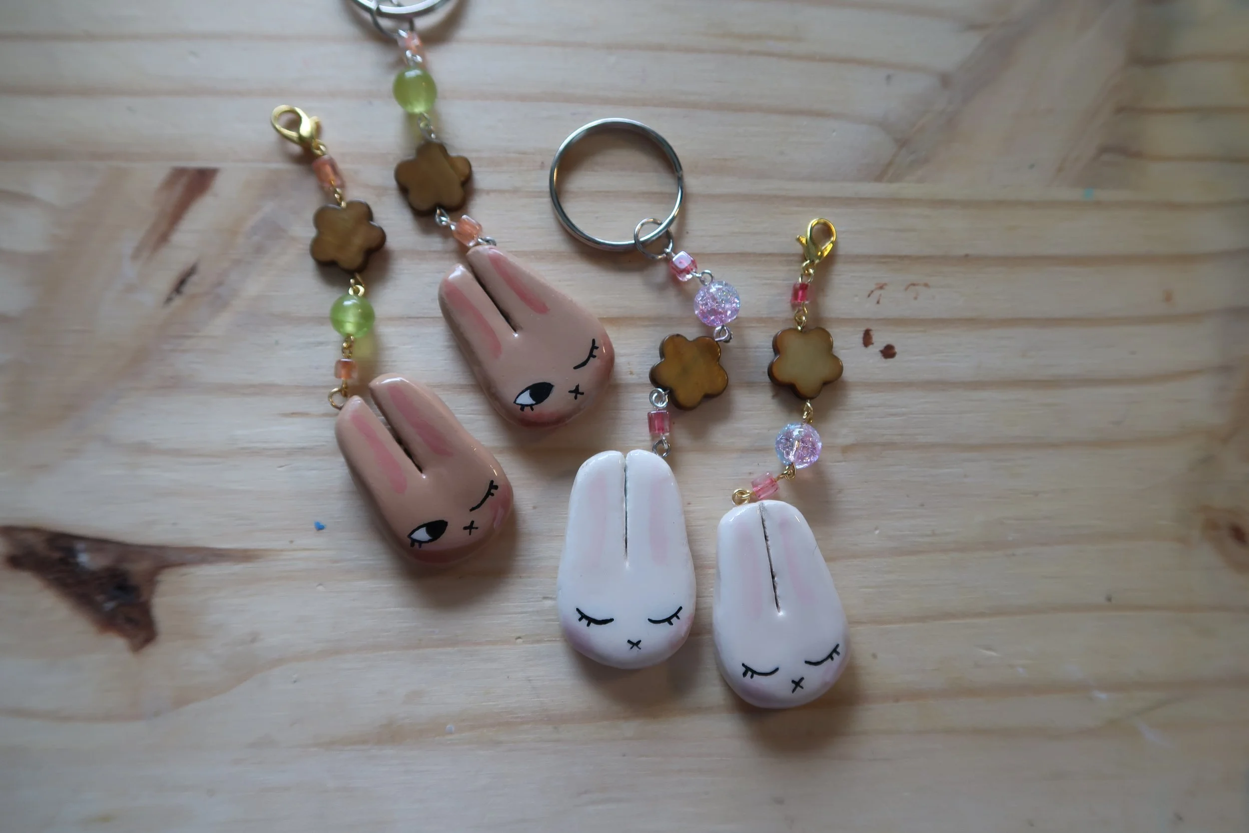 Winking & Sleeping Bunny Keychains