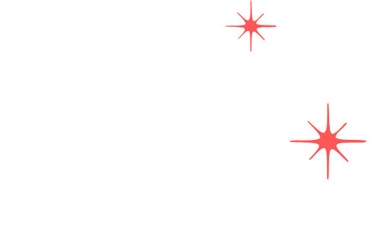 Skeleton of an animal with two red stars near its head and body.