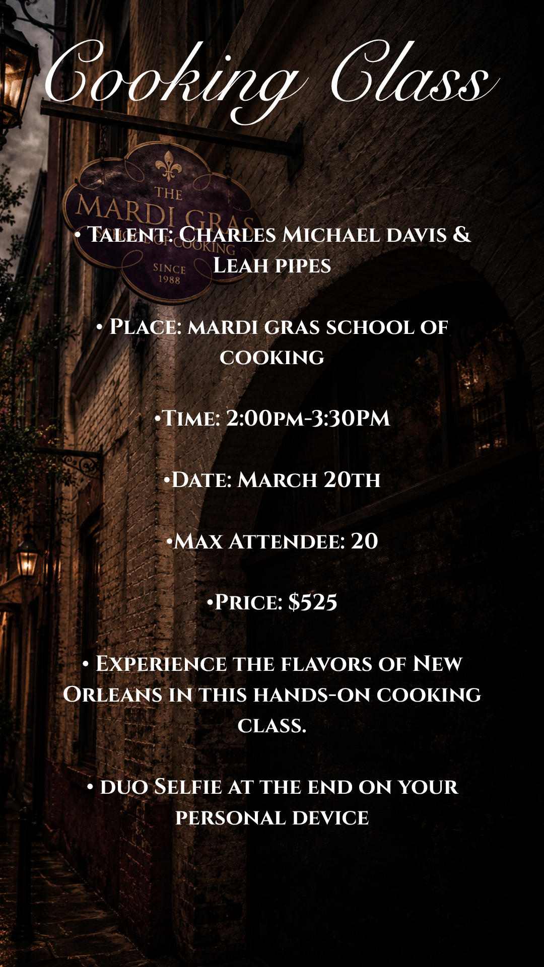 Mardi Gras School of Cooking with Charles & Leah
