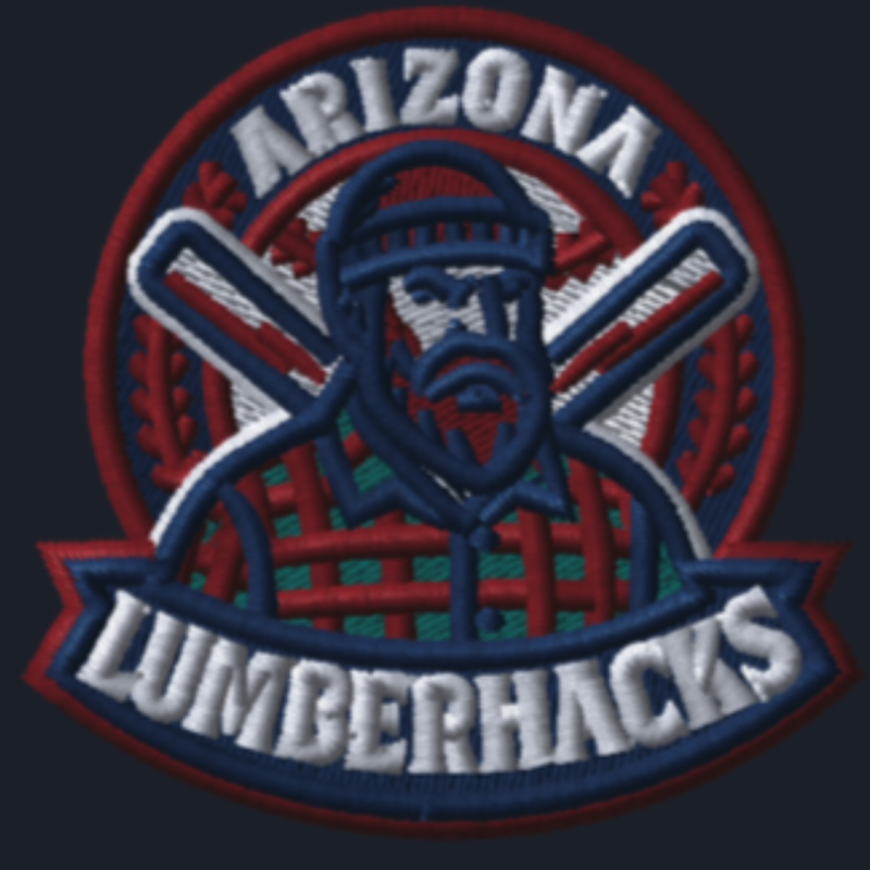 Arizona Diamondbacks logo featuring a stylized face of a baseball player with crossed bats and the team name 'Lumberjacks'