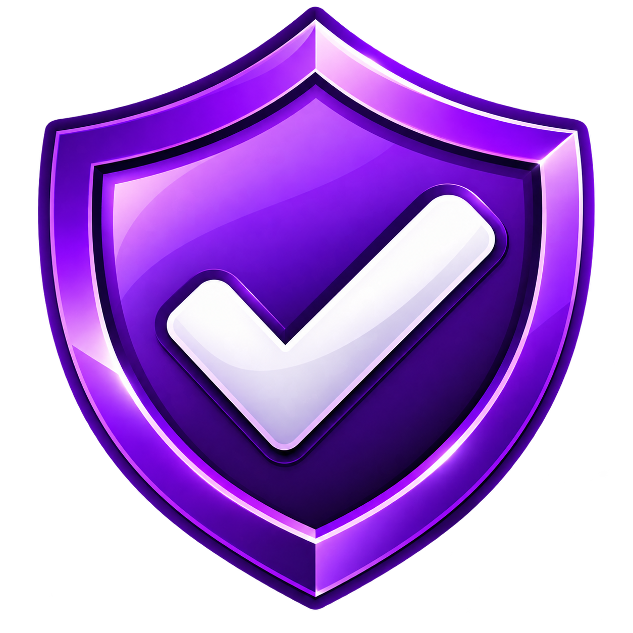 A purple shield with a white check mark in the center.