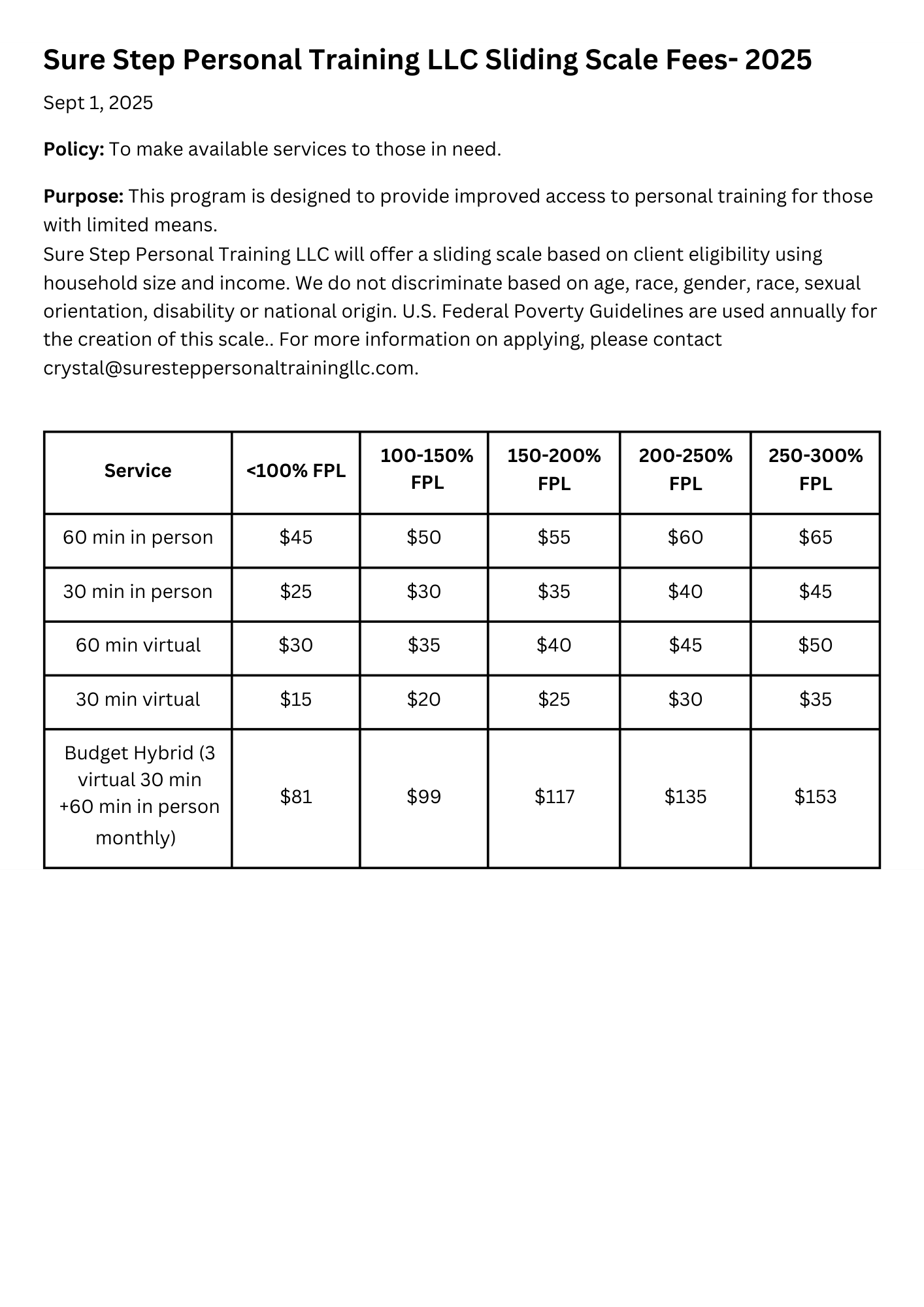 Sliding Scale for 2025/2026
