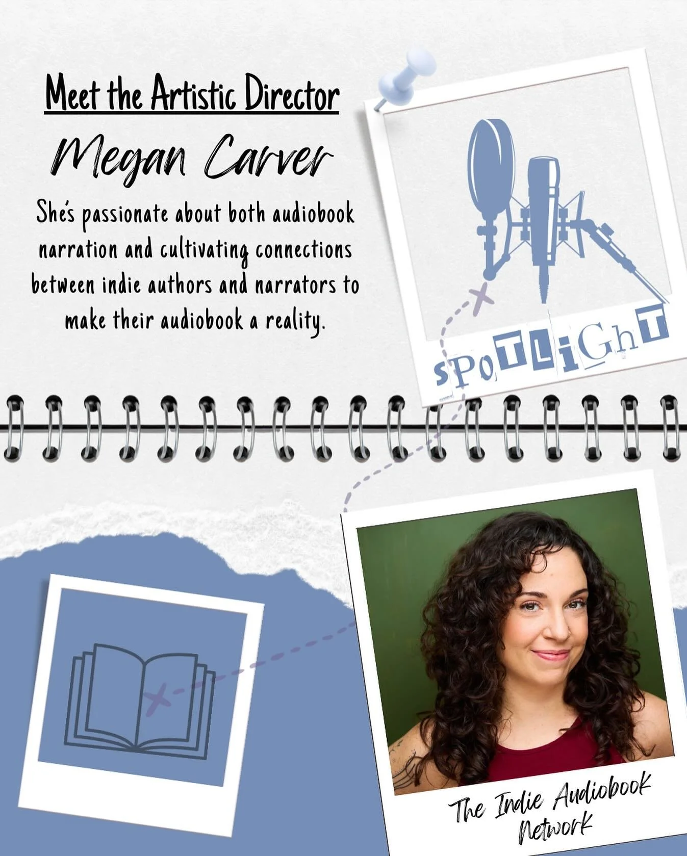 Meet the Artistic Director- Megan Carver 
Megan has been a professional storyteller for over 20 years. She’s passionate about both audiobook narration and cultivating connections between indie authors and narrators to make their audiobook a re