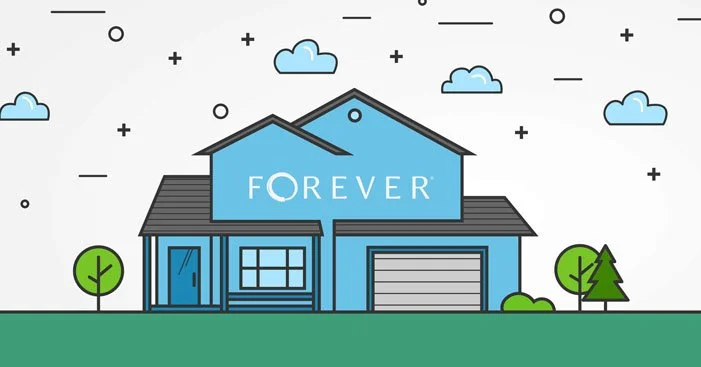 Illustration of a blue house with the word FOREVER on it, symbolizing Forever digital storage as a safe and permanent home for photos and memories.