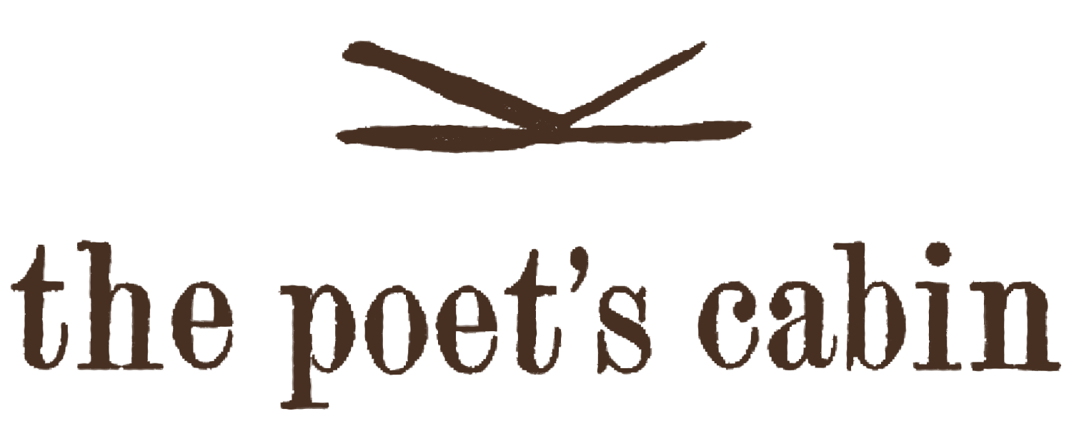 Logo for The Poet's Cabin with a stylized bird above the text.