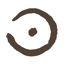 A black background with a circular, abstract design in brown and dark brown colors.