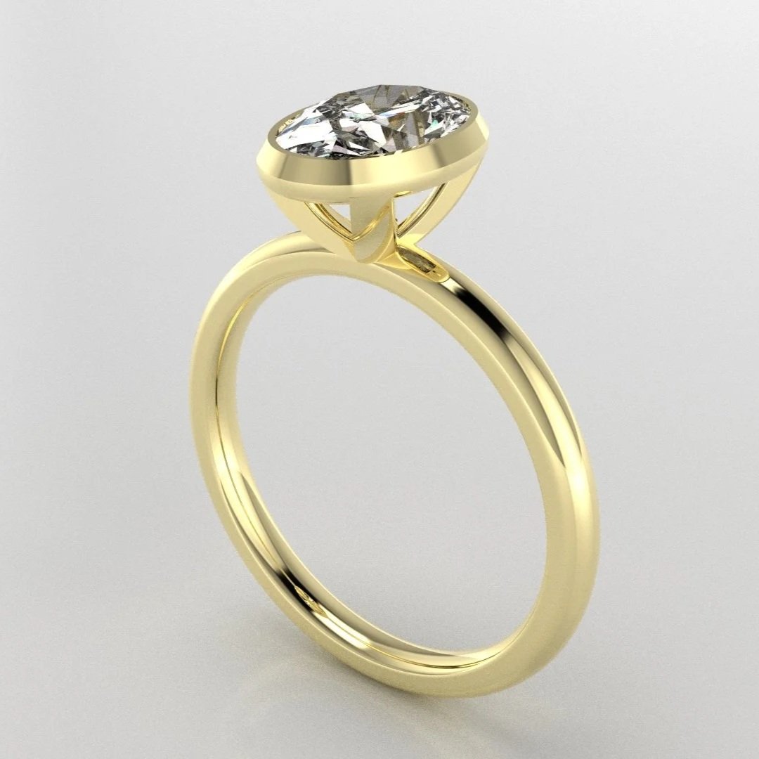 Laboratory grown diamond oval brilliant cut 3D CAD custom design engagement ring in 14k yellow gold 18k gold or platinum or silver