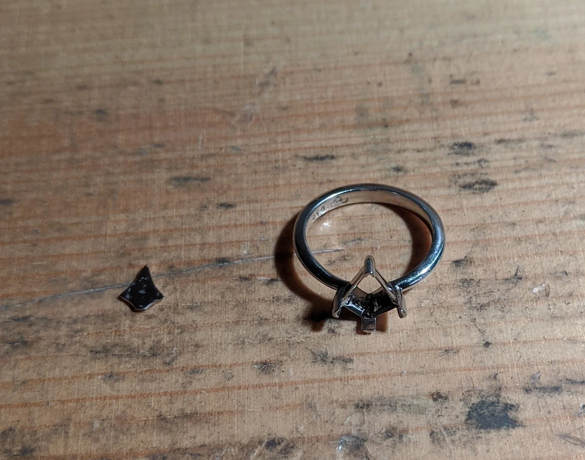 Salt and Pepper Diamond Kite Shaped Diamond Setting into Solitaire Engagement Ring Style Stone Setting