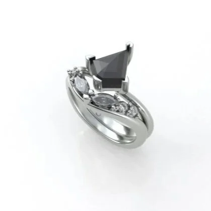 Custom Natural Diamond Engagement Ring and Diamond Wedding Band Set Designed by Brandy Cripps 3D CAD Design and 3D Rendering Heirloom Jewelry