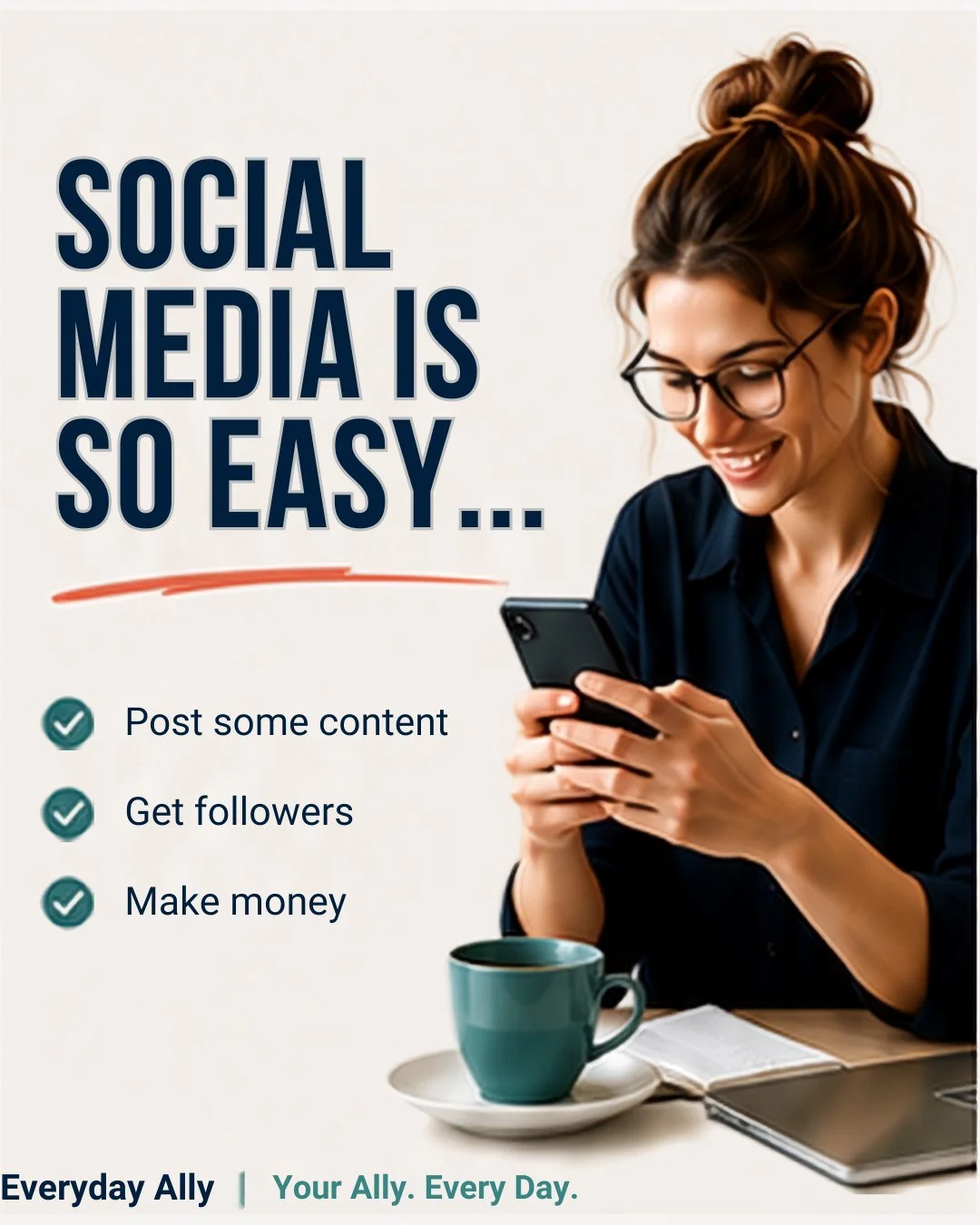 They said social media was easy. Post some content, get followers, make money. 😅
Then reality hit &mdash; and suddenly you're managing algorithms, analytics, reels, hashtags, AND running your actual business.

You shouldn't have to do it all alone. 