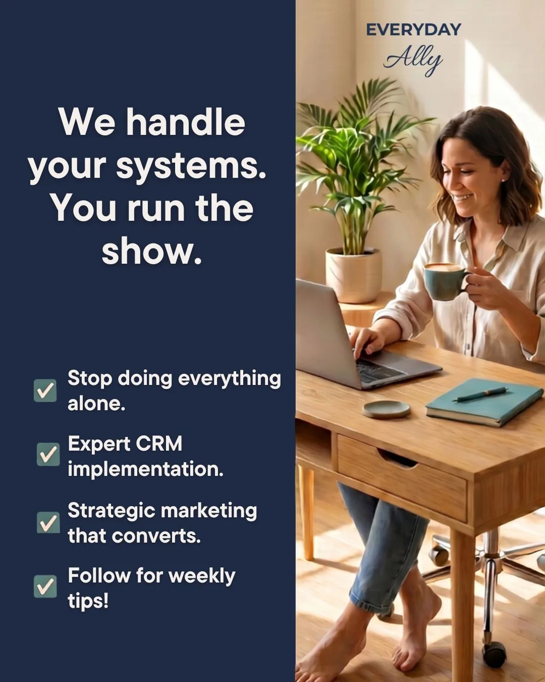 Hey there! 👋

We're Everyday Ally &mdash; the partner small business owners call when they're tired of juggling systems, marketing, customer follow-up, and everything else that comes with running a business.

You started your business to serve custo