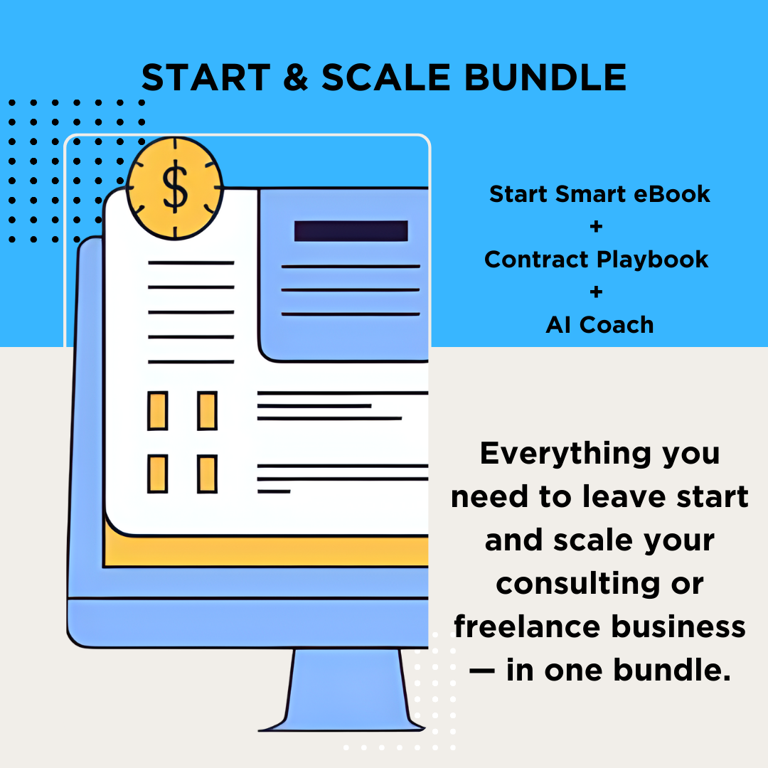 Start and Scale Bundle package including AI Coach, Starter Kit, and Contract Playbook for consulting businesses
