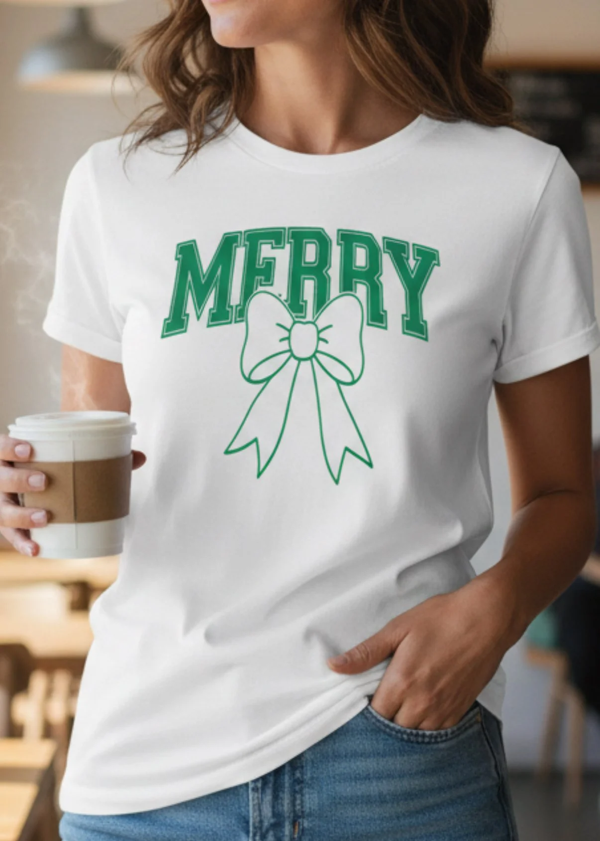 Merry Bow Christmas Shirt – Green Coquette Holiday Tee, Festive Cute Bow Design, Trendy Christmas Outfit